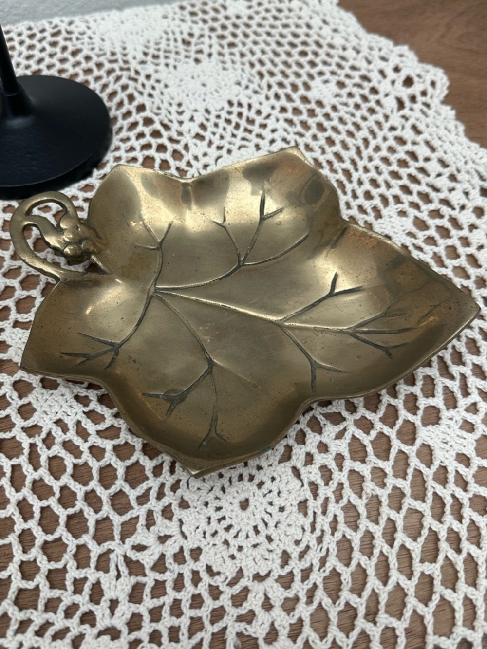 Solid Brass Leaf Trinket Dish Ashtray Heavy Brass Vintage Hollywood Regency MCM